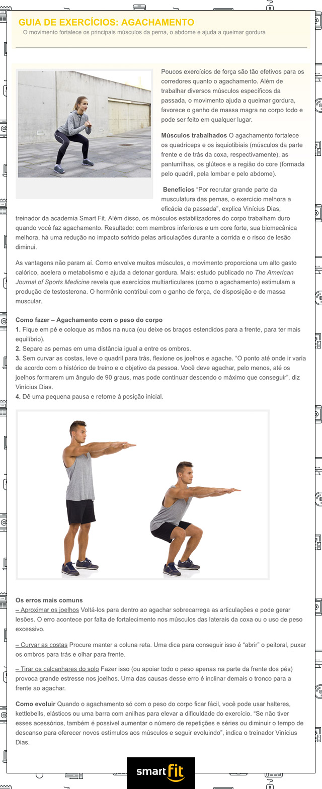 guia exercícios agachamento corrida smart fit